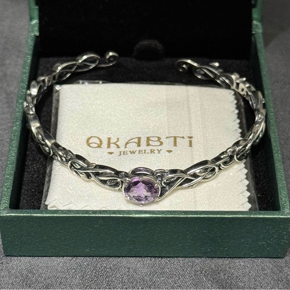 Amethyst Sterling Silver Leaf Wrap Adjustable Cuff Bracelet NIB (192.99)